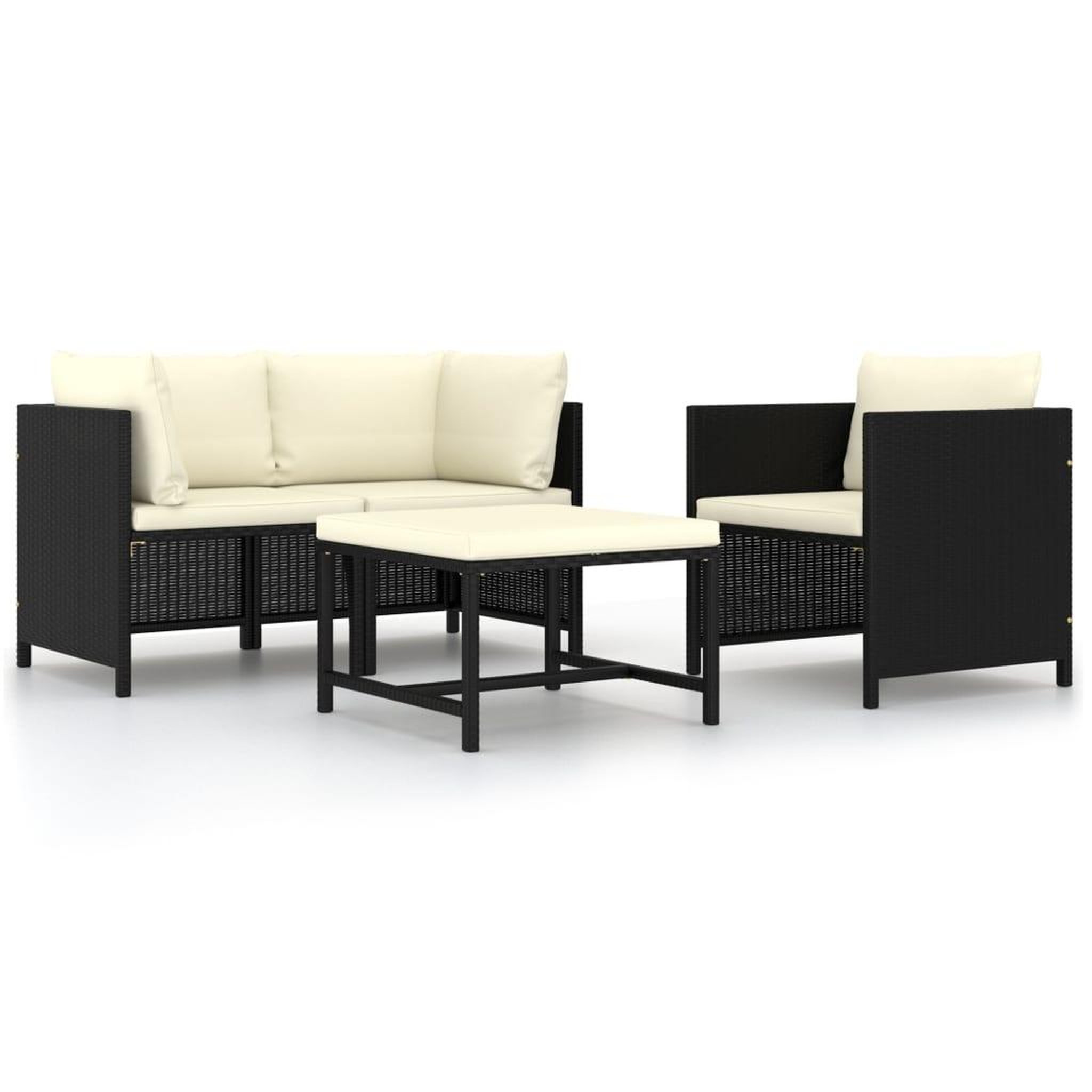 Voir la diapositive 1 : VIDAXL Canapes de jardin 4 pcs avec coussins Noir Resine tressee