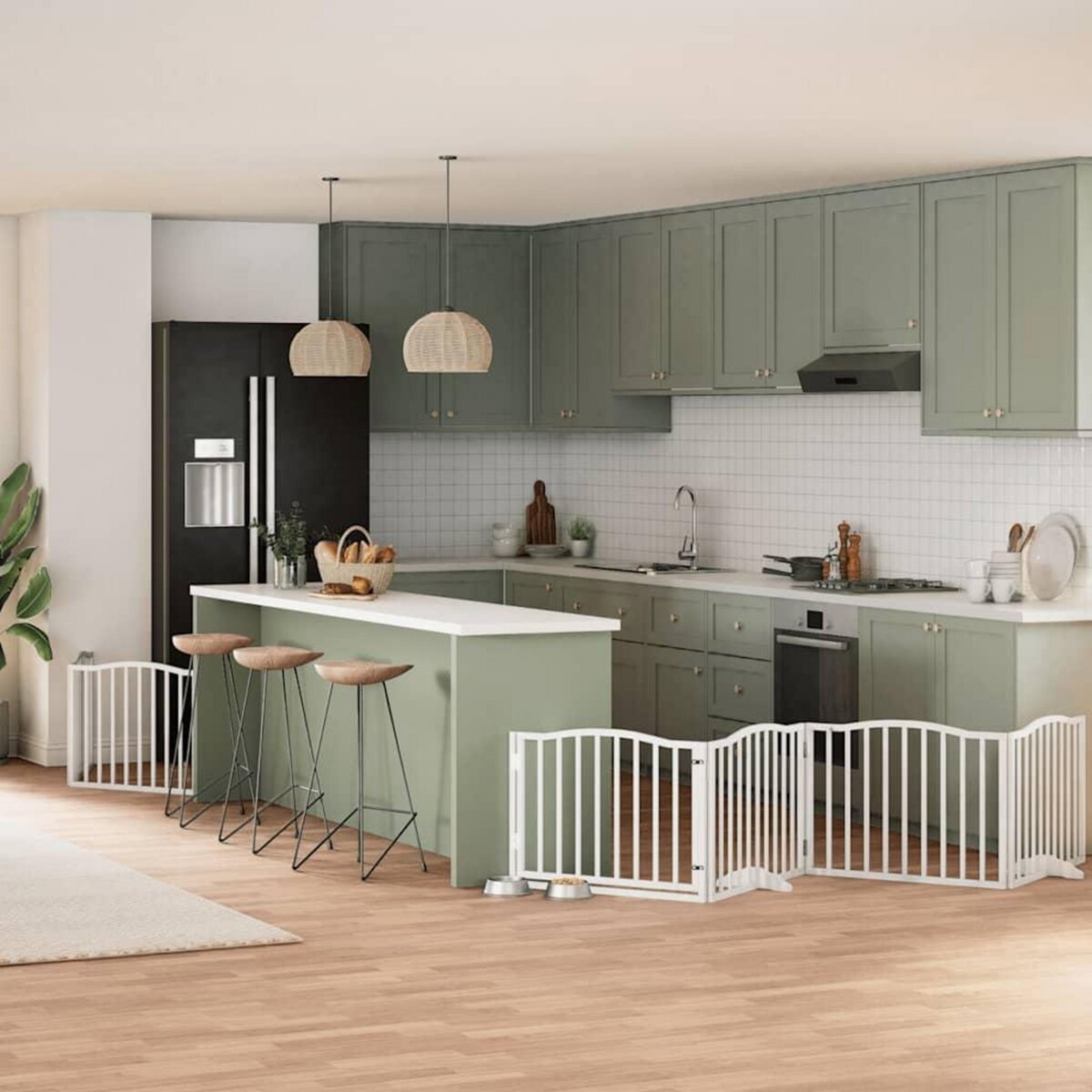 VIDAXL Barriere pour chien porte pliable 8panneaux blanc bois peuplier