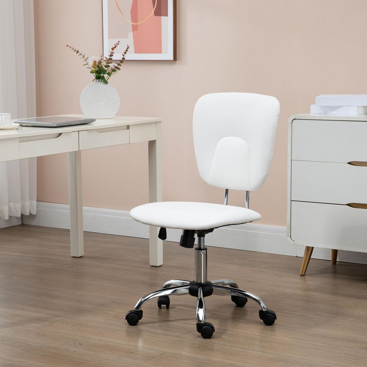 VINSETTO Chaise de bureau visiteur design - hauteur réglable, fonction bascule verrouillable - acier chromé synthétique blanc
