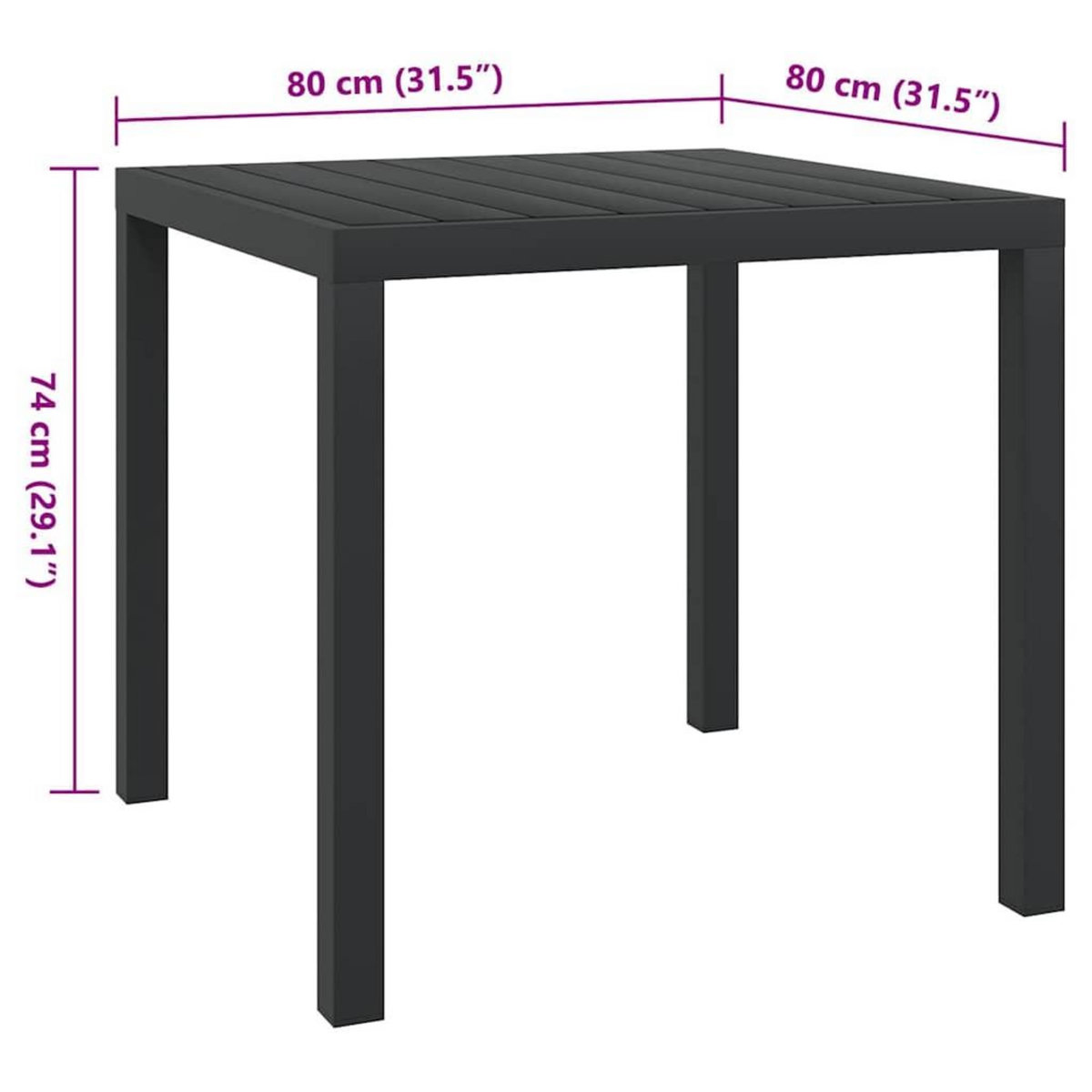 VIDAXL Table de jardin Noir 80 x 80 x 74 cm Aluminium et WPC