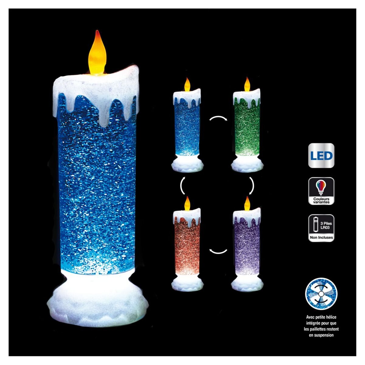  BOUGIE LED CHANDELLE + PAILETTE H 24 CM 