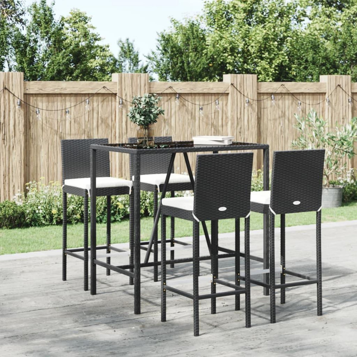 VIDAXL Ensemble de bar de jardin 5 pcs avec coussins noir poly rotin