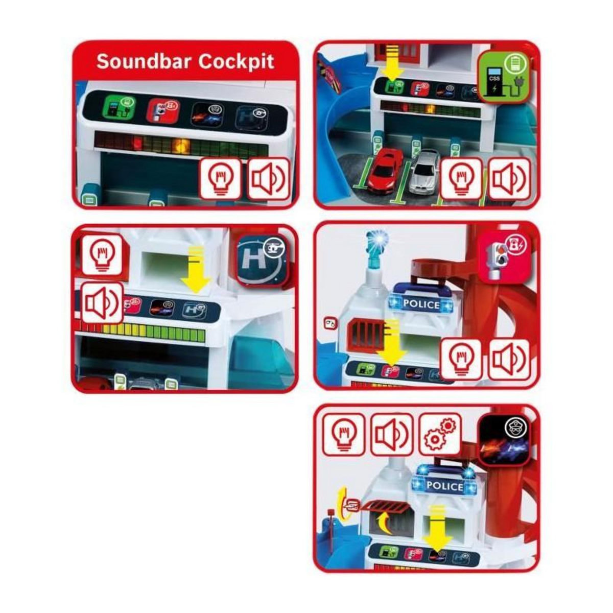 Klein Jouet de garage - KLEIN - Garage Bosch Car Service Mega Universe - Comprend divers éléments de jeu et 5 véhicules.