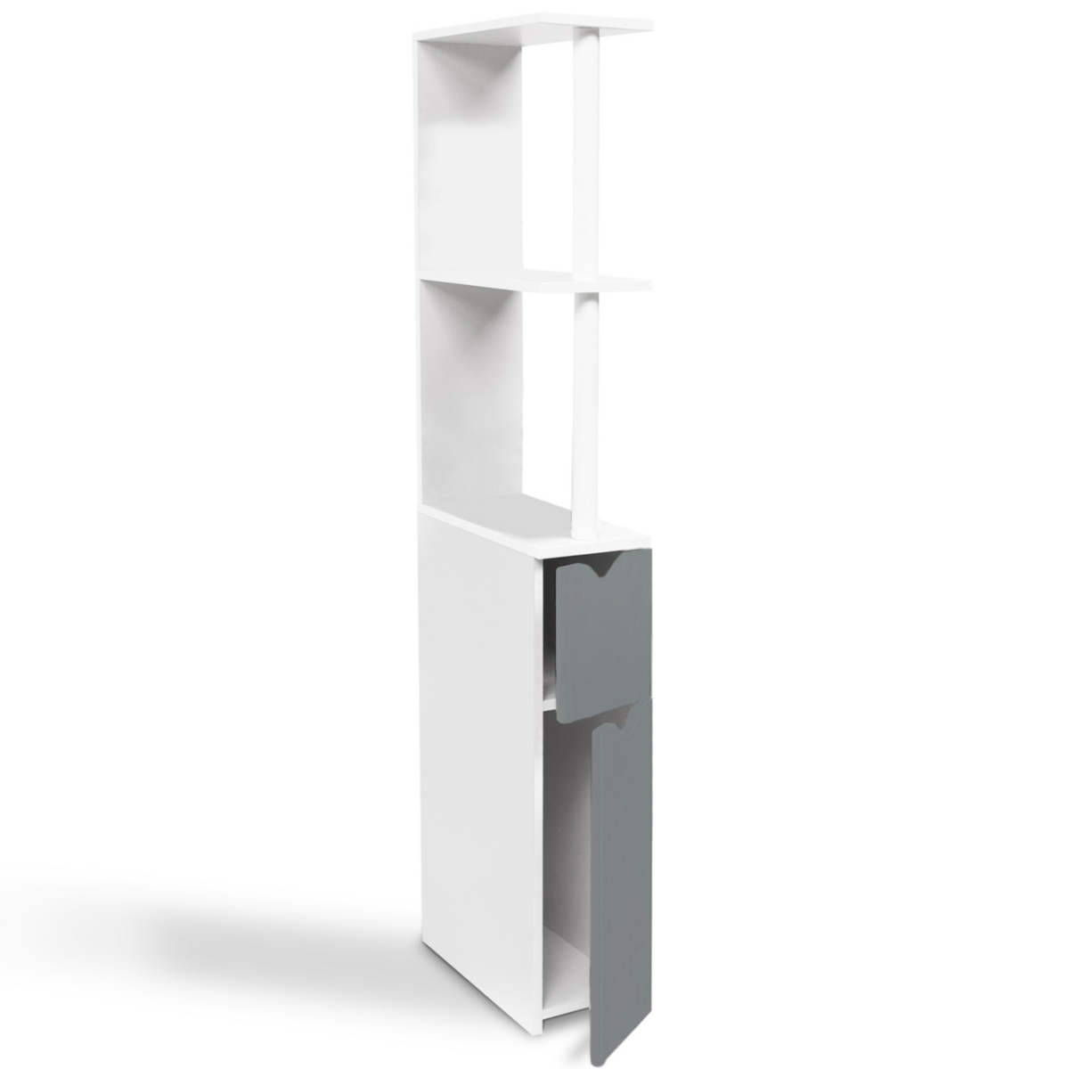 ID MARKET Meuble WC étagère bois WILLY 2 portes blanc et gris