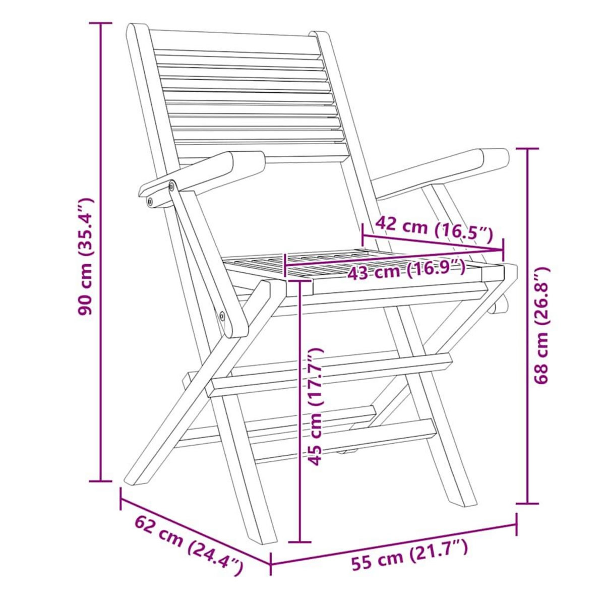 VIDAXL Chaises de jardin pliantes lot de 2 55x62x90cm bois massif teck