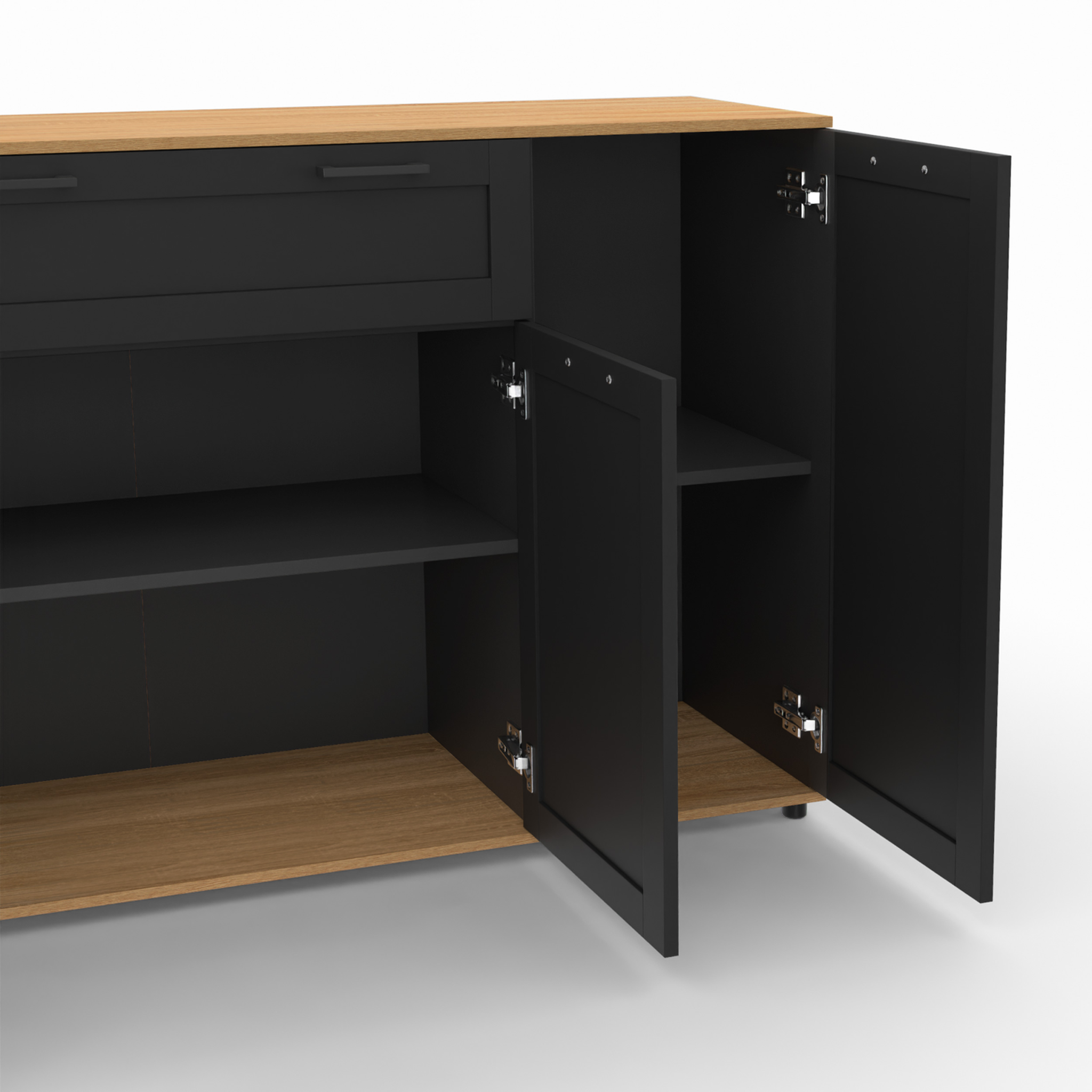 Voir la diapositive 6 : ID MARKET Buffet 140 cm vito 4 portes et 1 tiroir noir et bois