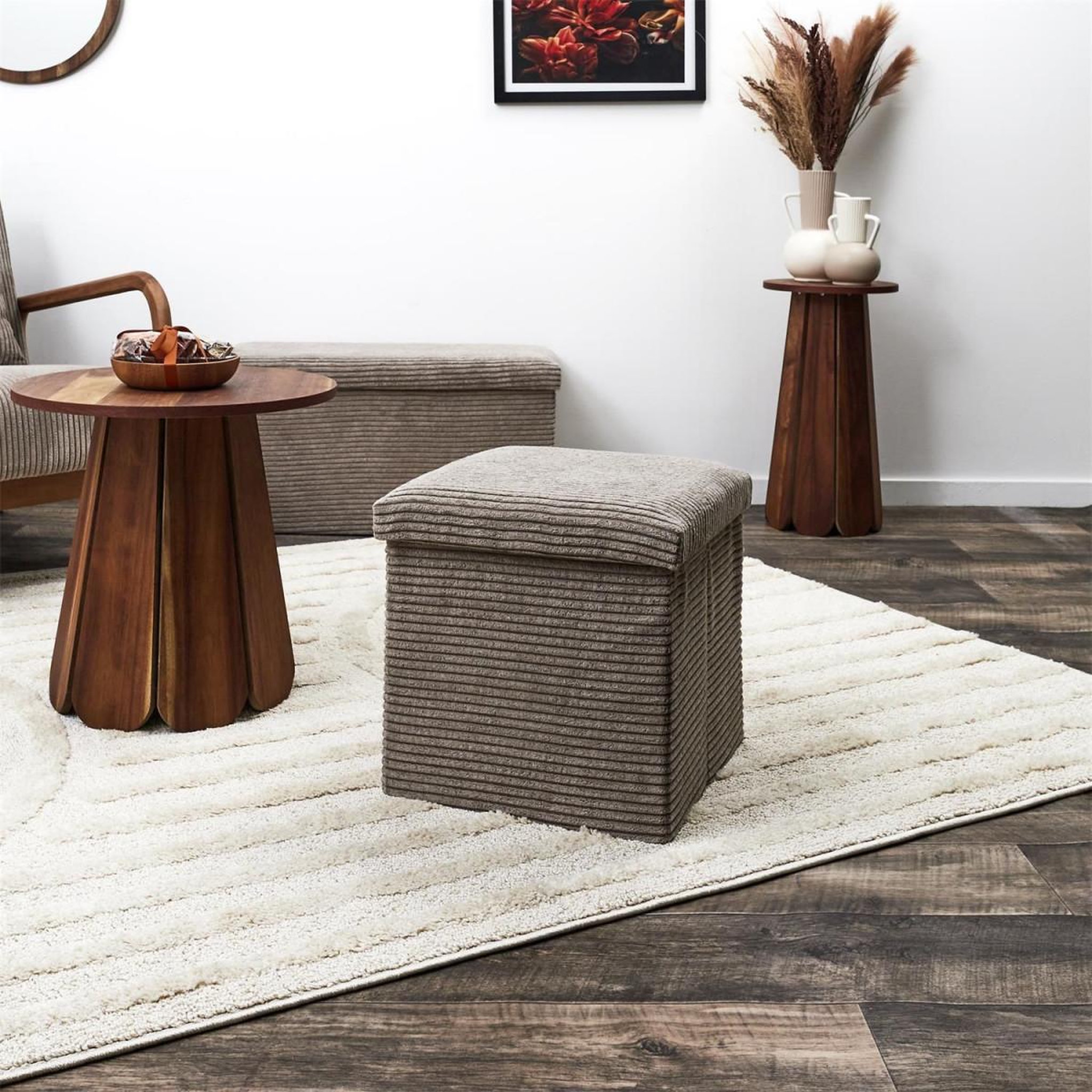 Voir la diapositive 6 : The Home Deco Factory Pouf coffre pliable côtelé  scott  38cm taupe