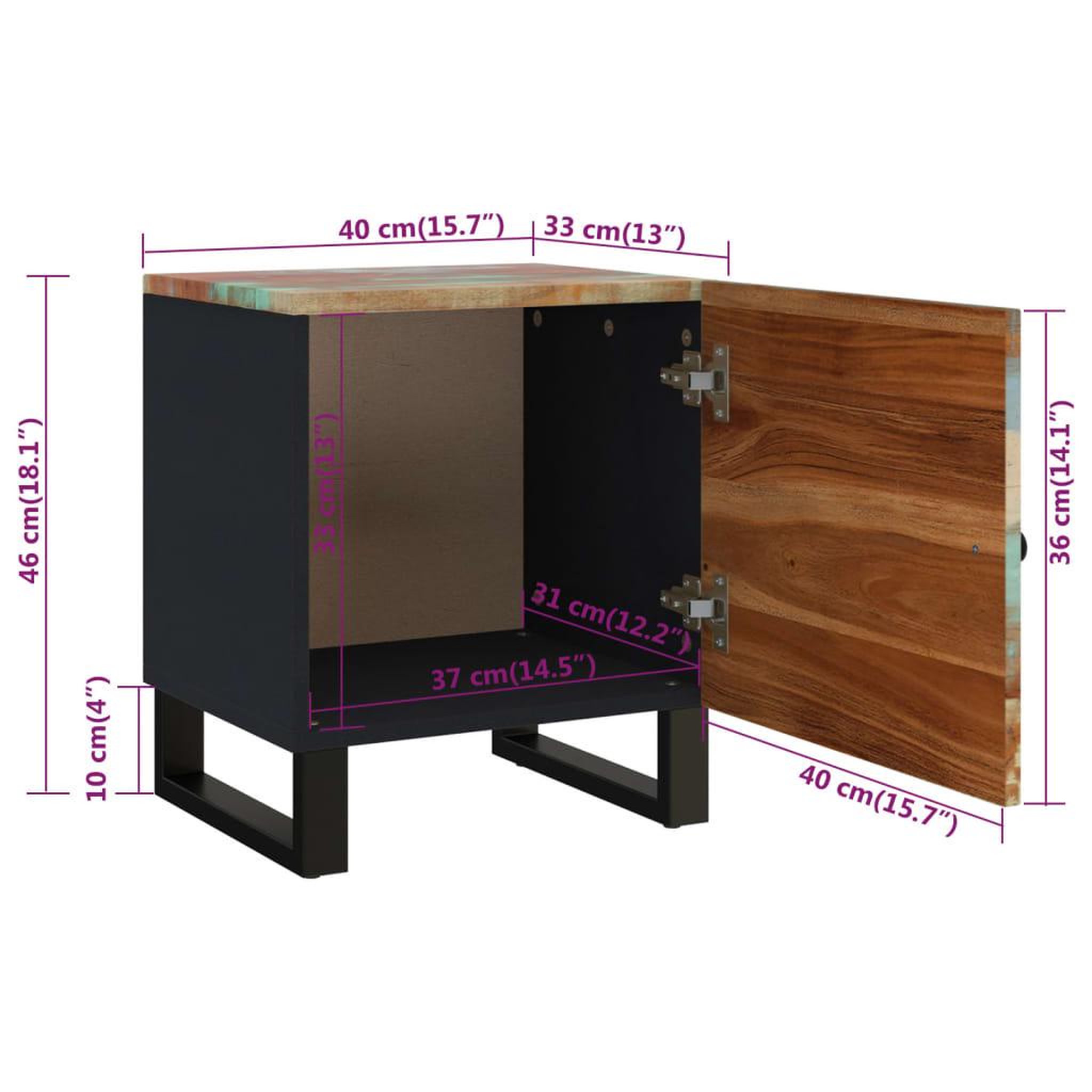 Voir la diapositive 6 : VIDAXL Table de chevet 40x33x46 cm Bois massif de recuperation