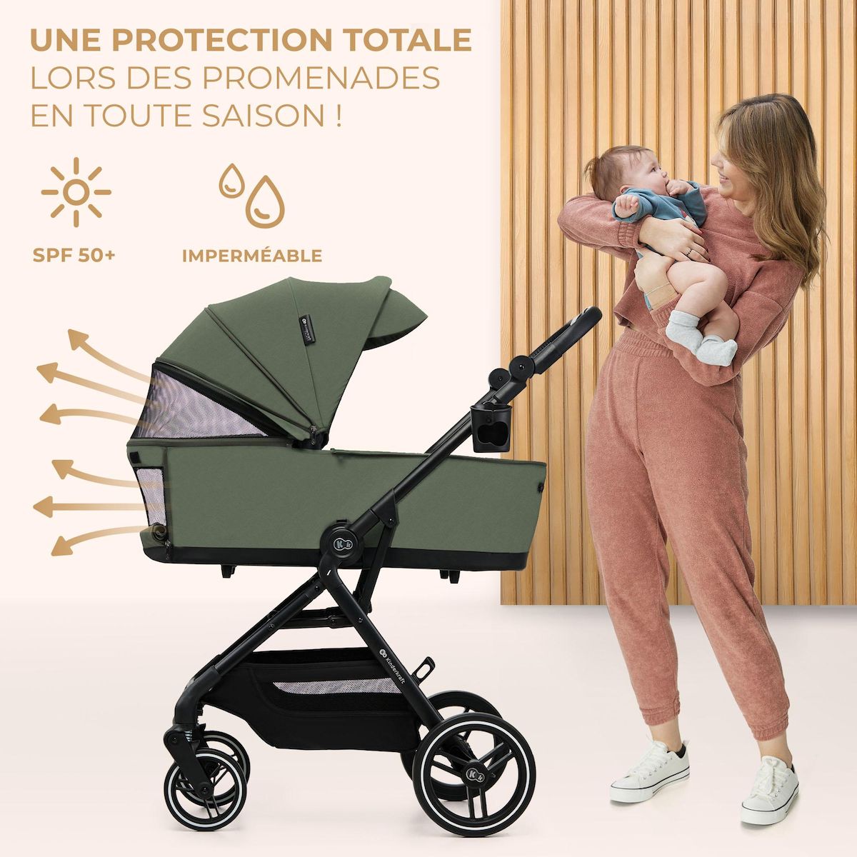 KINDERKRAFT Poussette 2 en 1 avec nacelle YOXI, roues anti-crevaison et accessoires
