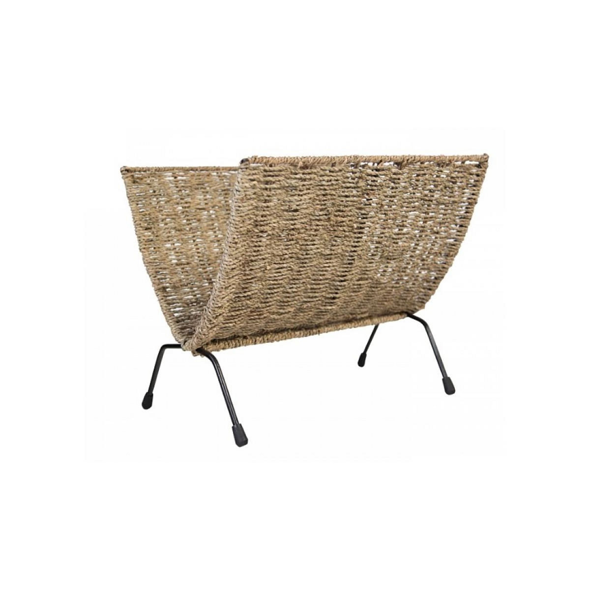 HomeStyle4U Support de Journal en Jonc de Mer avec Base en Métal Noir - Rangement Élégant pour Magazines et Brochures