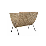 HomeStyle4U Support de Journal en Jonc de Mer avec Base en Métal Noir - Rangement Élégant pour Magazines et Brochures