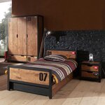 Paris Prix Pack - Lit Enfant, Chevet, Tiroir & Armoire  Alex I  Marron & Noir