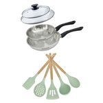 Fackelmann Lot Poêles inox 20/24 cm Fackelmann Geneva avec couvercles et 5 ustensiles