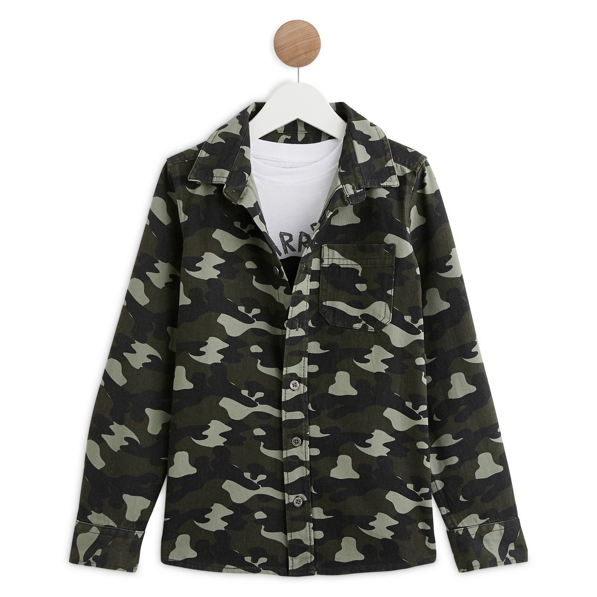 IN EXTENSO Ensemble chemise camouflage + t-shirt manches longues garçon