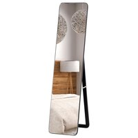HOMCOM Miroir sur pied rectangulaire avec roulettes angle réglable 2  étagères dim. 42L x 37l x 155H cm verre bois rustique noir pas cher 