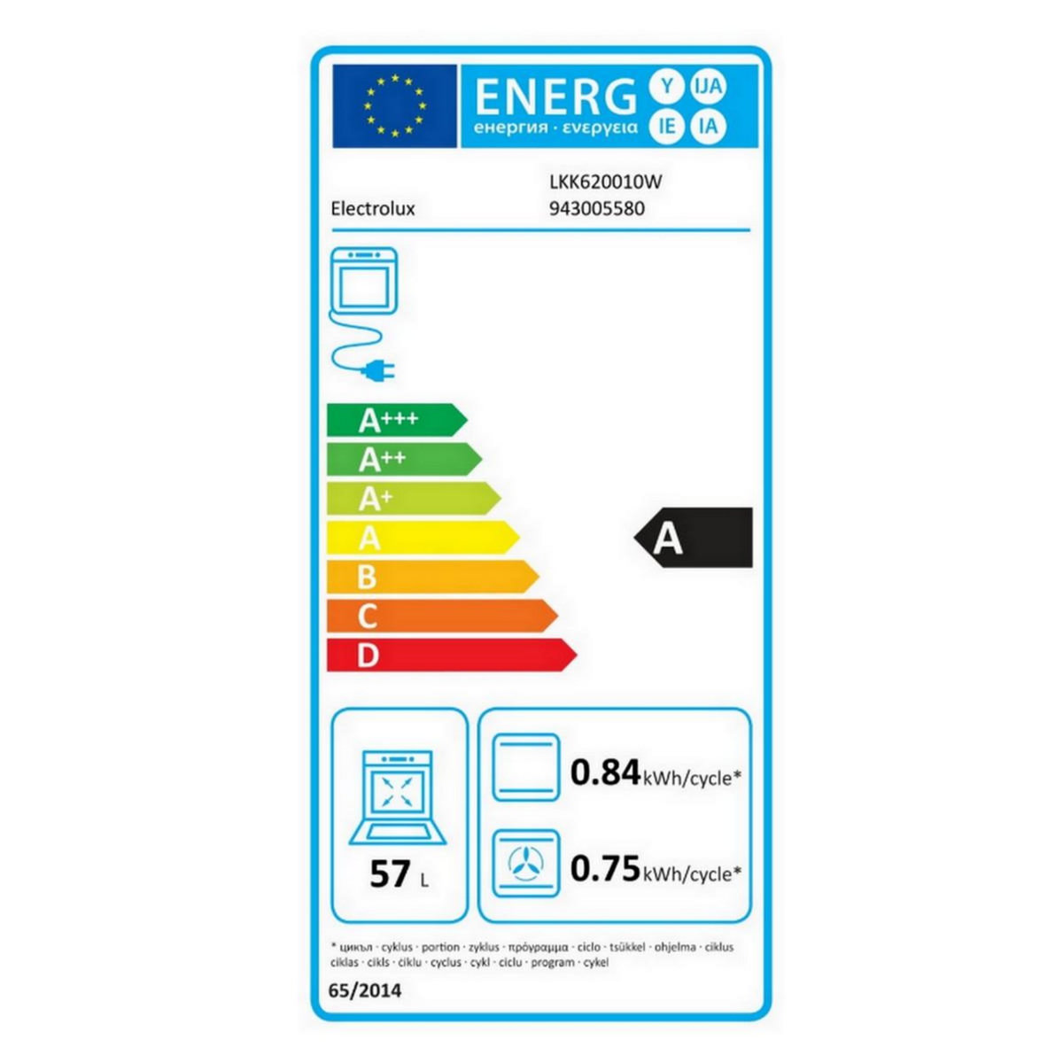 ELECTROLUX Cuisinière gaz 57l 4 foyers blanc - LKK620010W