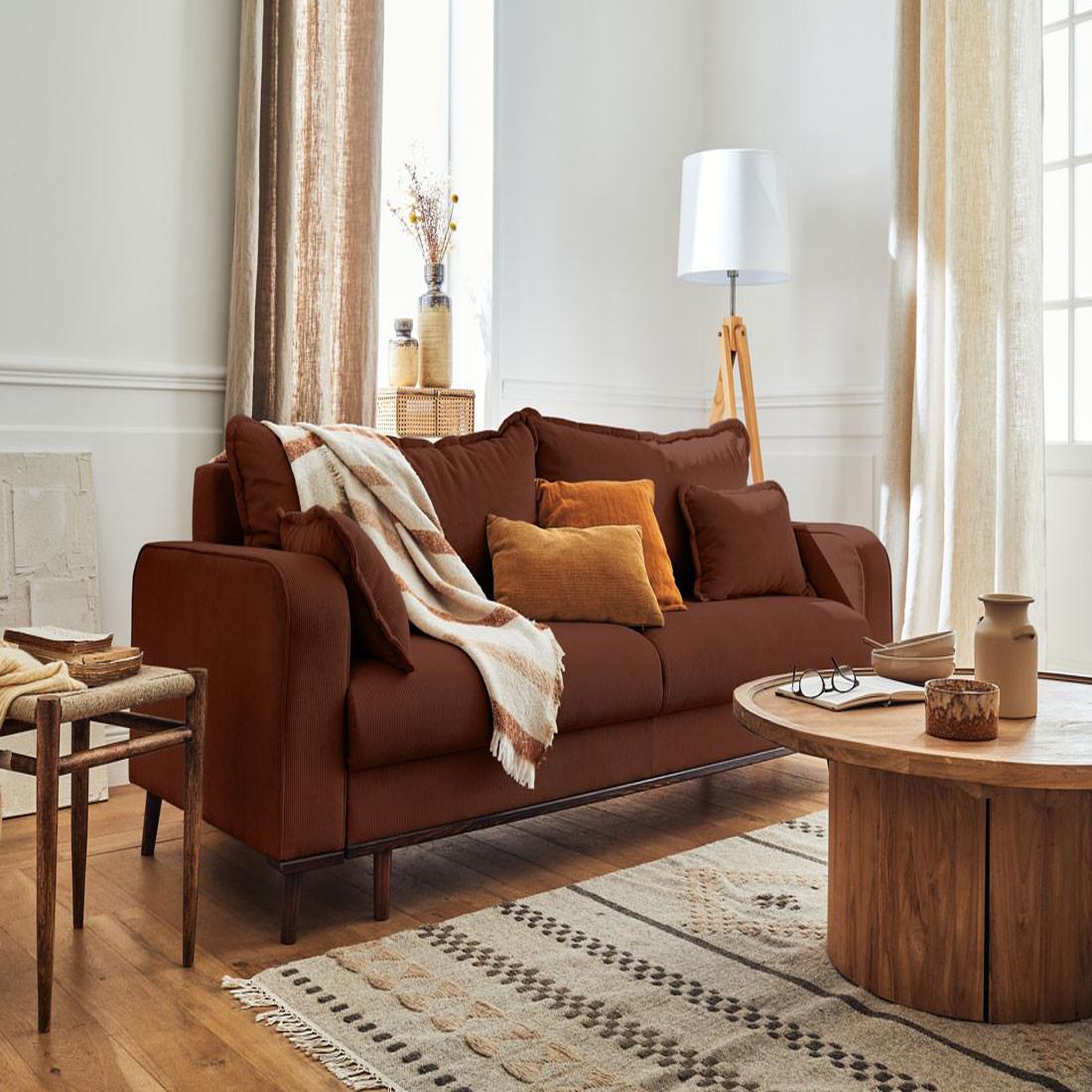 Voir la diapositive 6 : BEST MOBILIER Albane - canapé 3 places - convertible avec coffre - en velours côtelé
