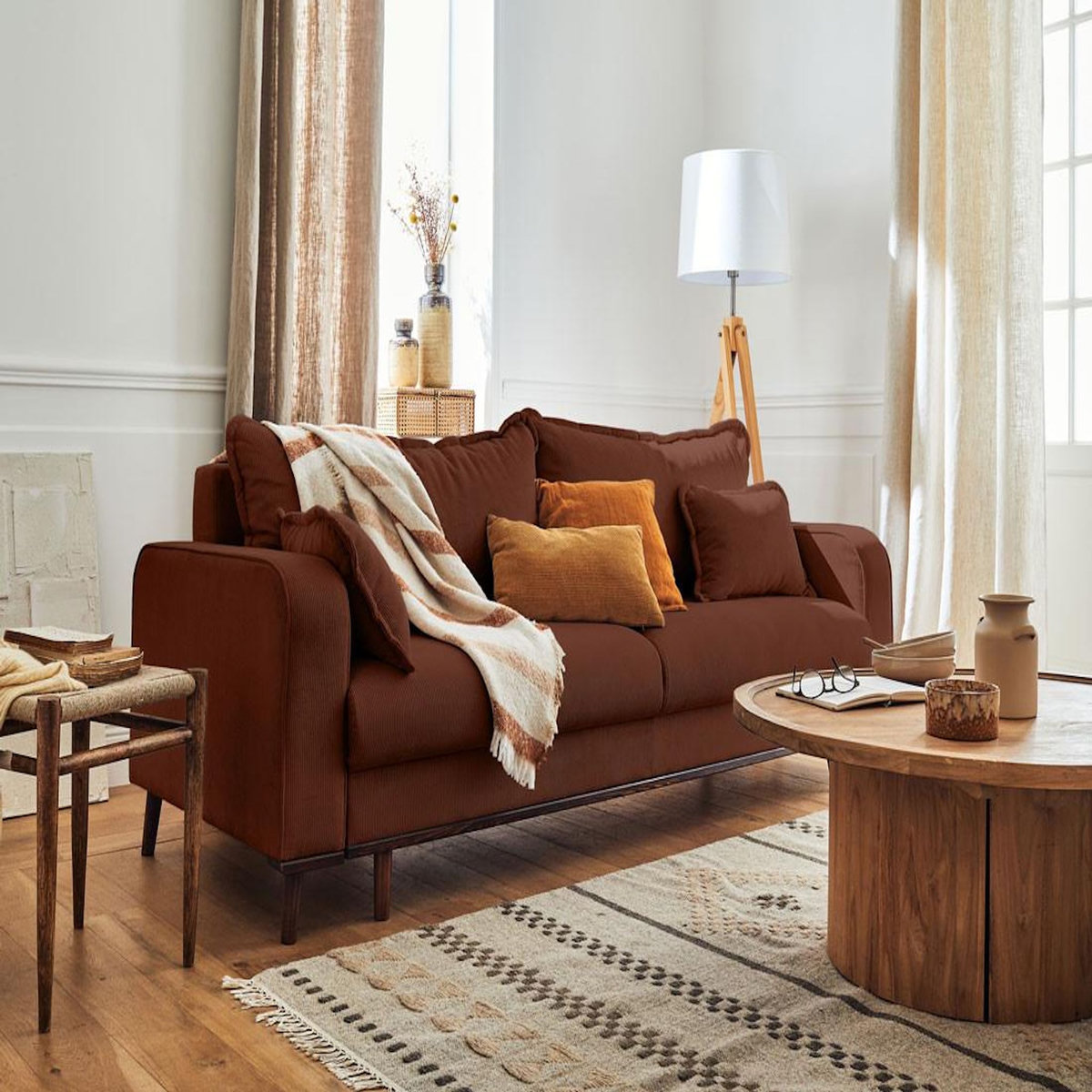 LISA DESIGN Albane - canapé 3 places - convertible avec coffre - en velours côtelé