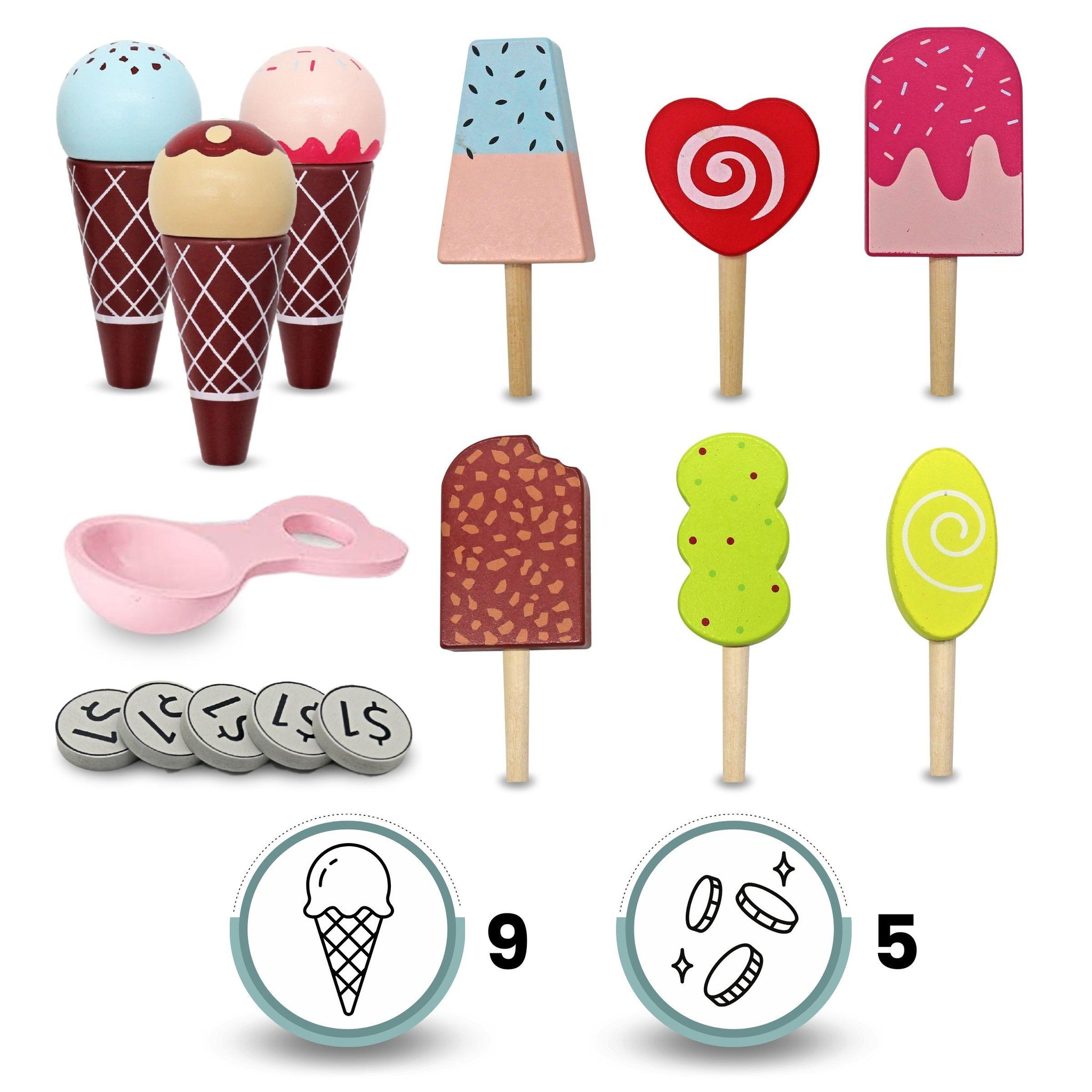 Voir la diapositive 5 : MAMABRUM Marchande Enfant, Marchande Glace en sur Roues avec poignée & Accessoires, Chariot Jouet en bois