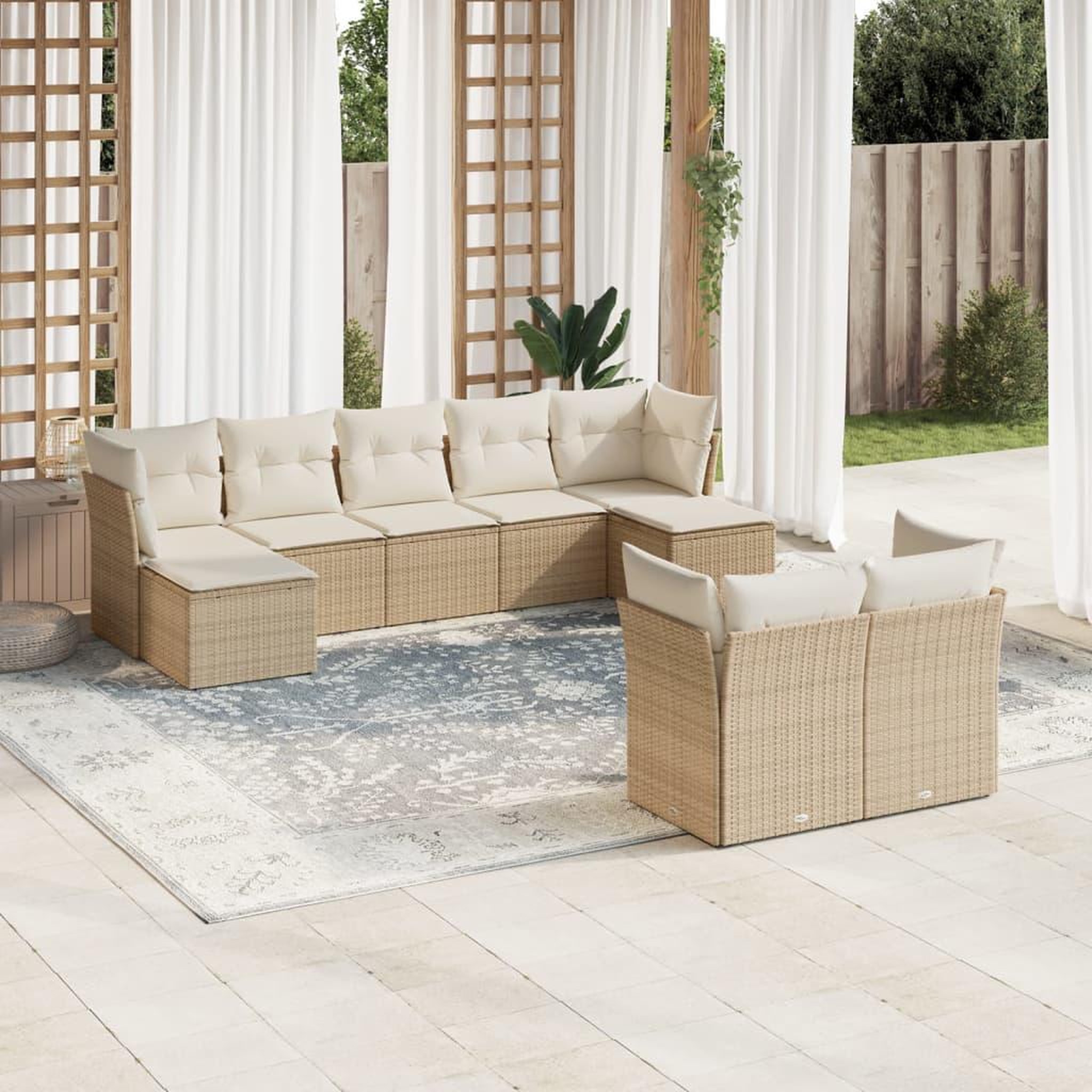 VIDAXL Salon de jardin avec coussins 9 pcs beige resine tressee