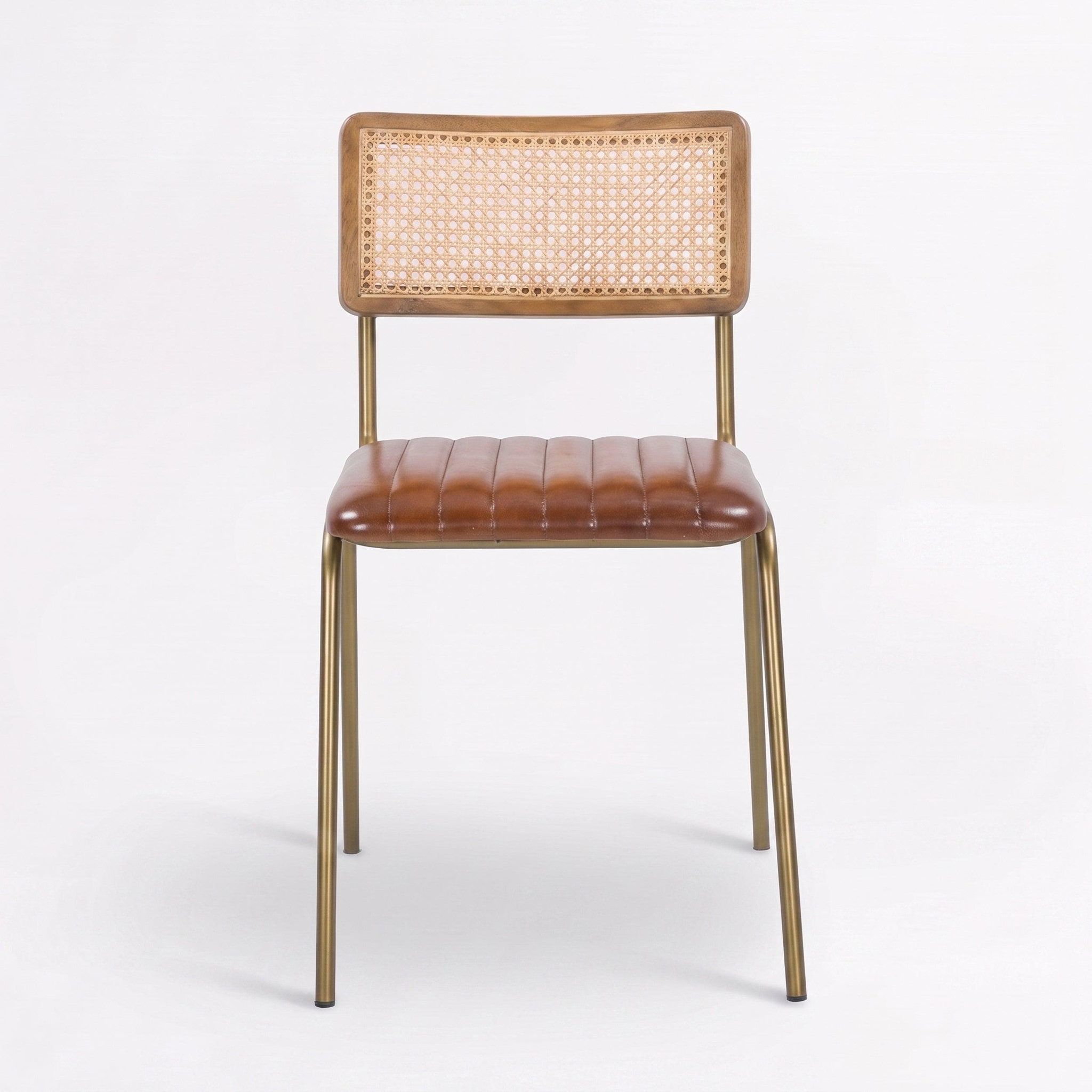 Voir la diapositive 5 : MAISON PAVANE Lot de 2 chaises en cannage et cuir marron-Arsène