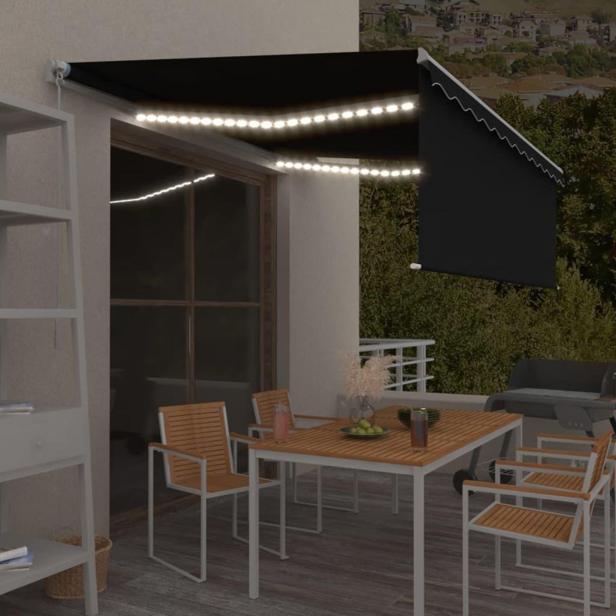 VIDAXL Auvent manuel retractable avec store et LED 4x3 m Anthracite