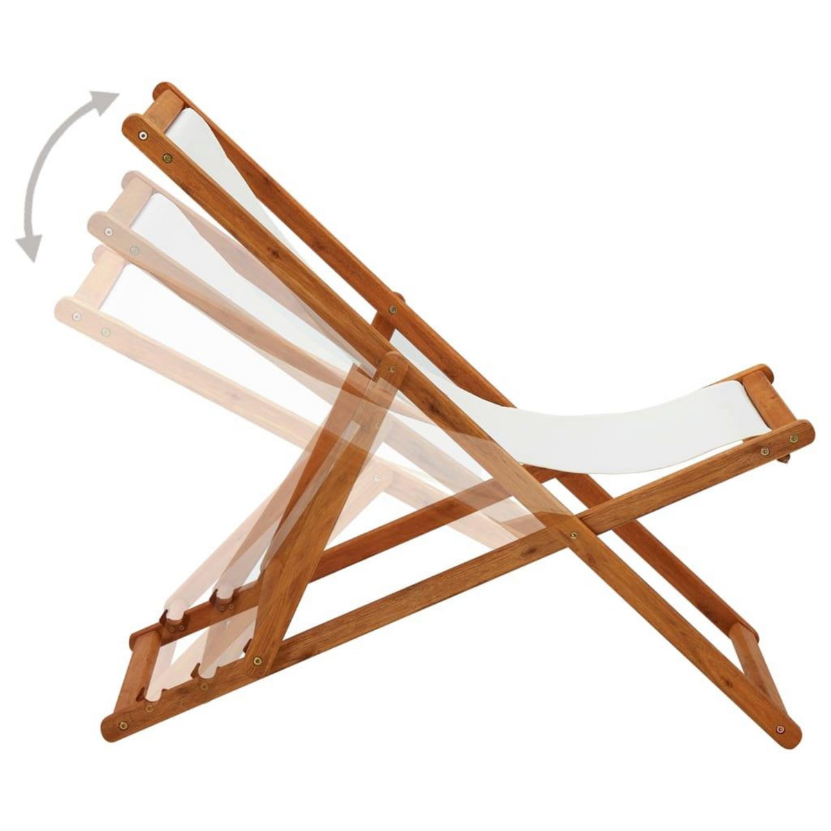 VIDAXL Chaise pliable de plage bois d'eucalyptus et tissu blanc creme