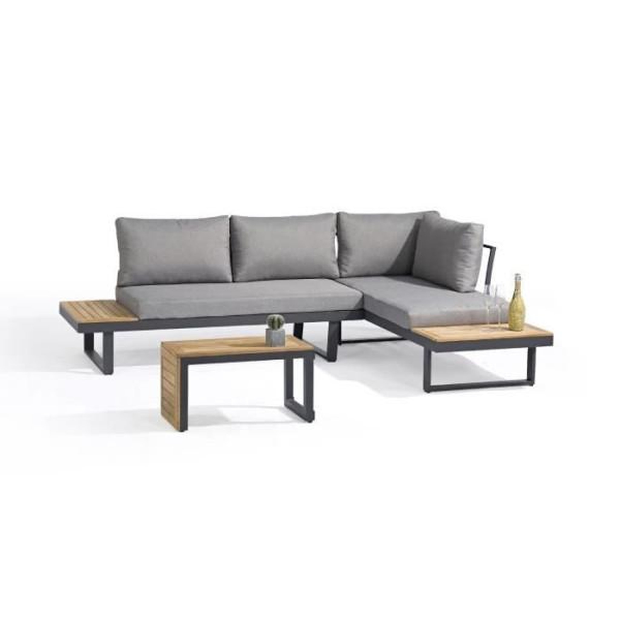 DCB GARDEN Salon de jardin modulable - Aluminium - DCB GARDEN - 4 places - TOKYO - Gris anthracite et bois d'acacia
