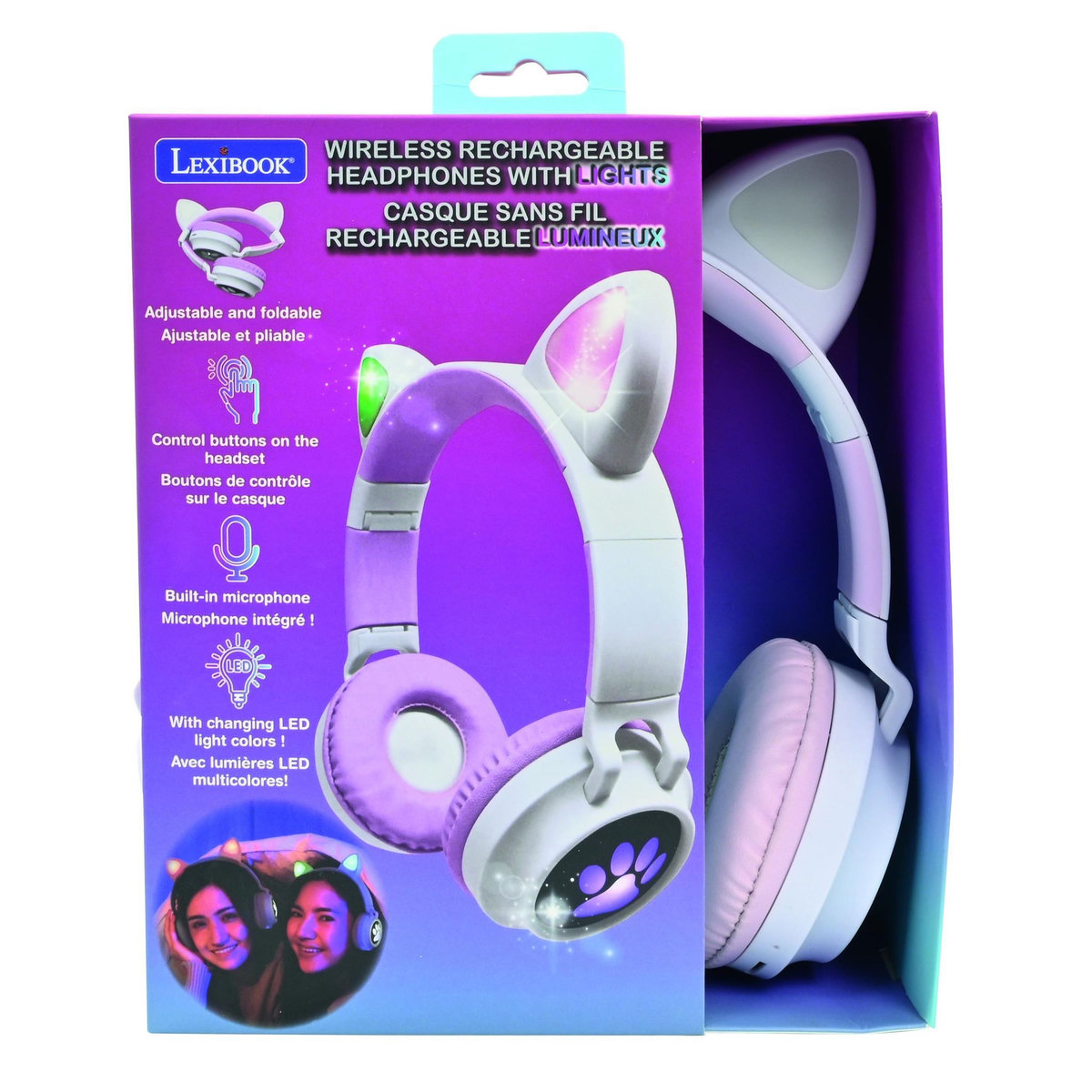 Lexibook Casque sans fil rechargeable lumineux avec oreilles de chat