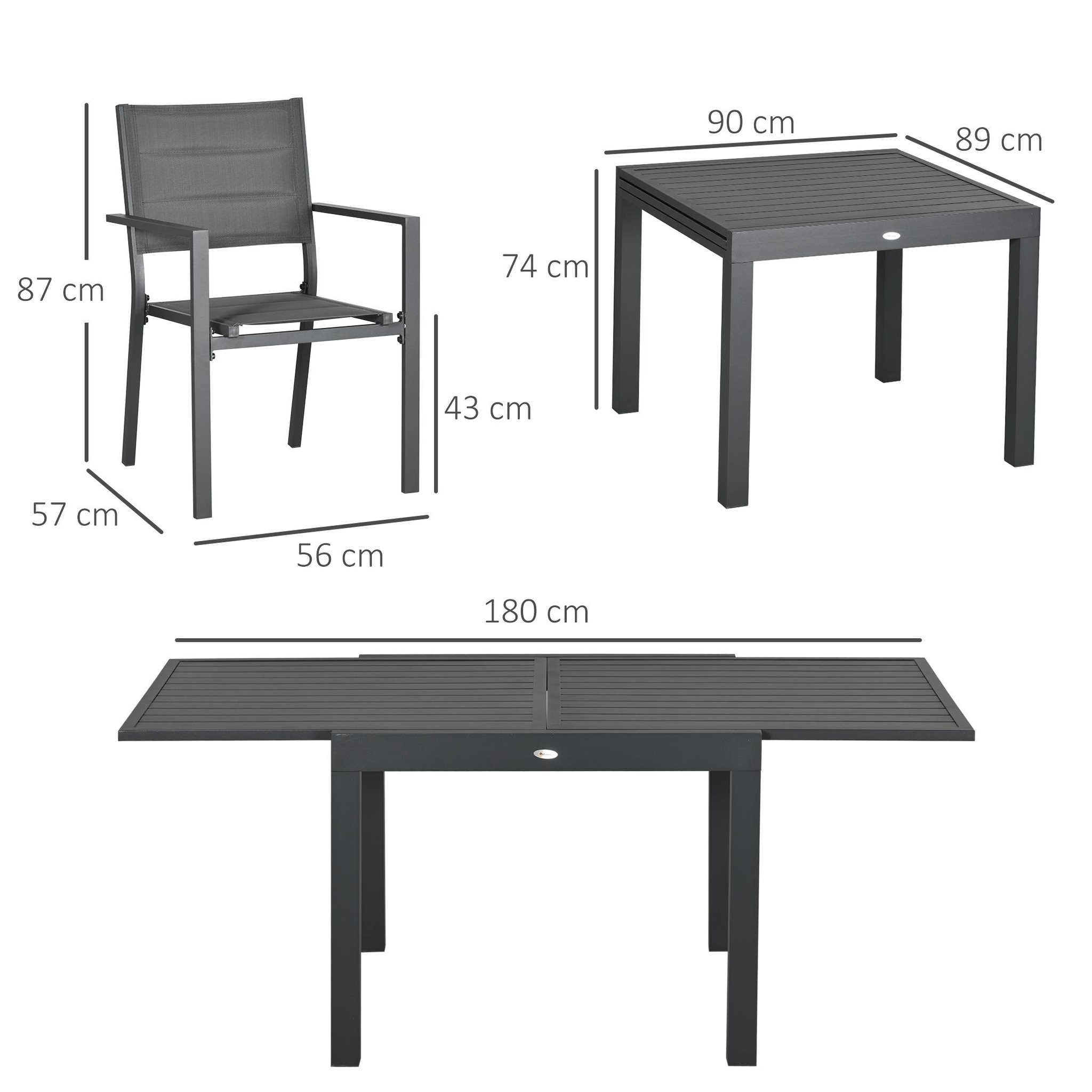 Voir la diapositive 3 : OUTSUNNY Ensemble de jardin 6 personnes chaises empilables table extensible 90/180L cm alu. textilène gris