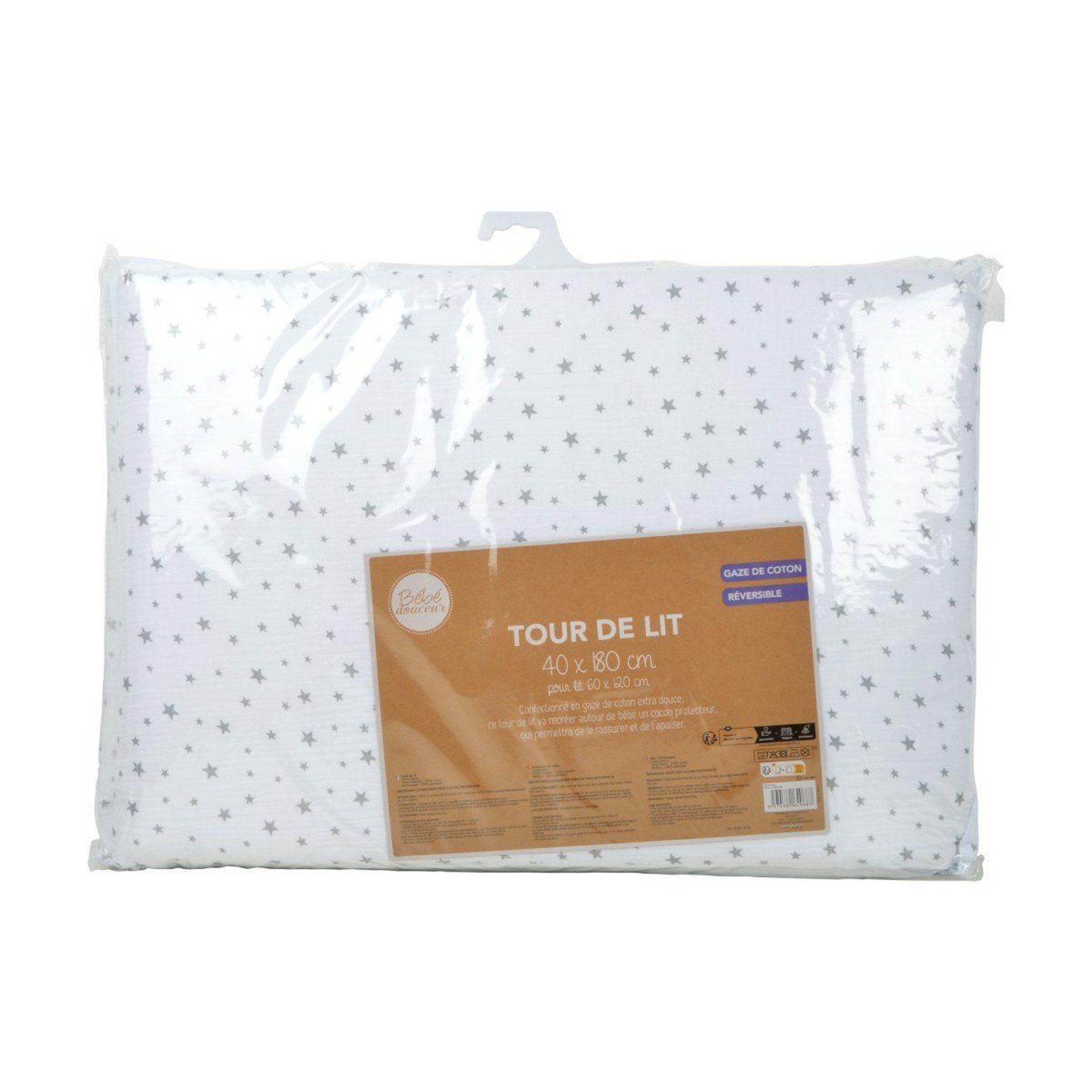 Voir la diapositive 2 : BEBE DOUCEUR Tour de Lit Bébé  Coton  40x180cm Blanc