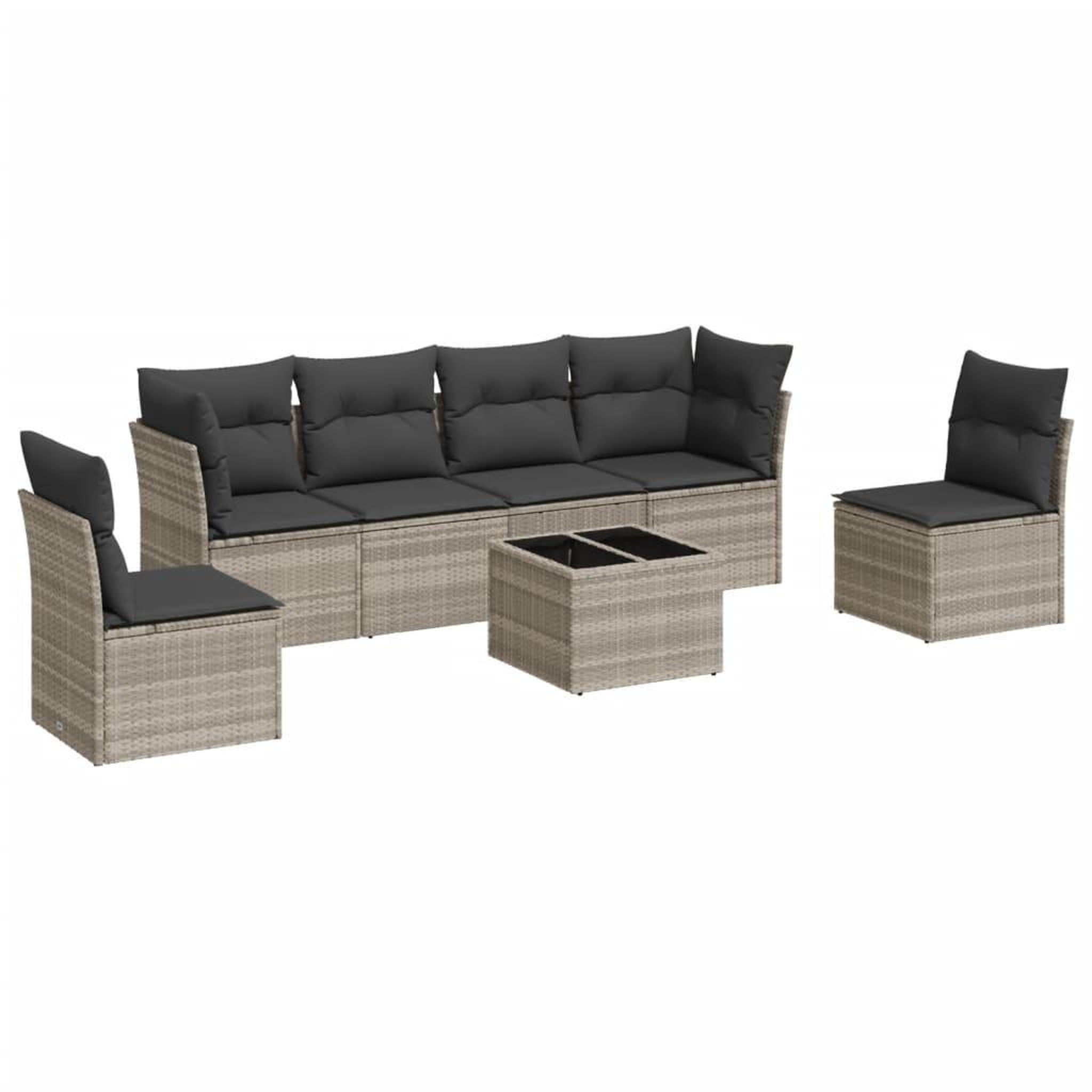 Voir la diapositive 2 : VIDAXL Salon de jardin avec coussins 7 pcs gris clair resine tressee