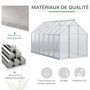Voir la diapositive 4 : OUTSUNNY Serre de jardin aluminium polycarbonate 7,12 m² dim. 3,75L x 1,9l x 2H m lucarne réglable fondation porte coulissante