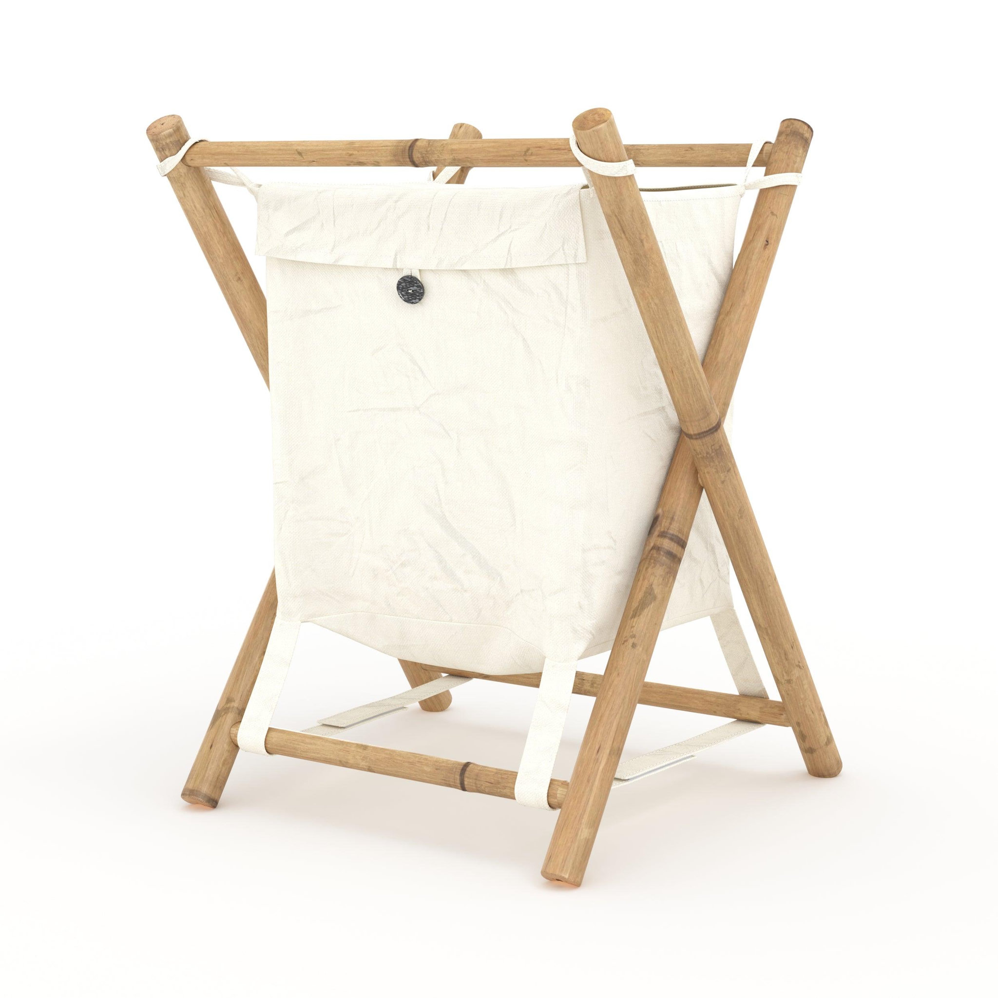 MAISON PAVANE Panier à linge pliable en tissu blanc et bambou -bami