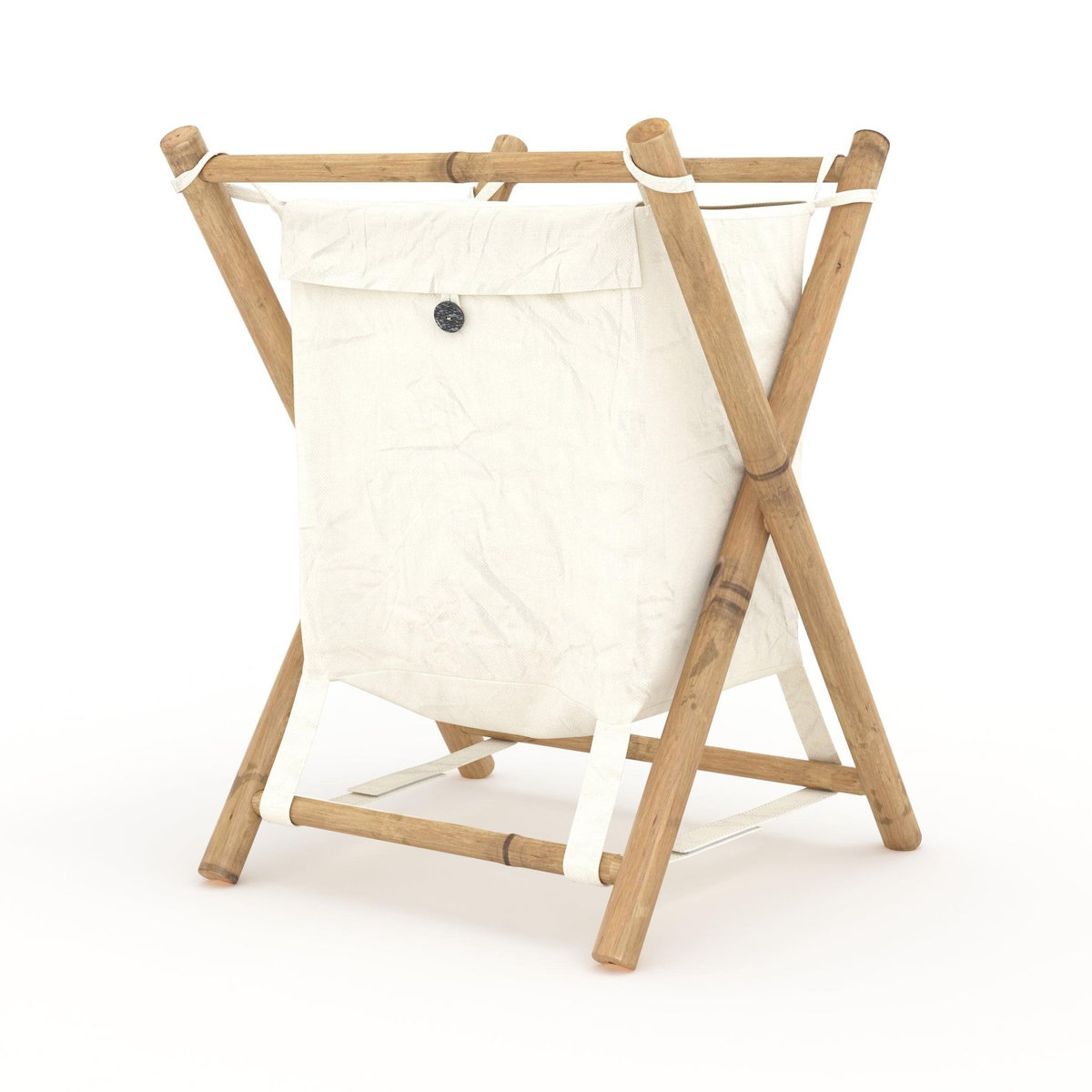 Rendez vous déco Panier à linge pliable en tissu blanc et bambou -Bami