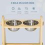 Voir la diapositive 5 : PAWHUT Gamelle double chien chat - porte-gamelles surélevé - hauteur, inclinaison réglables - 2 gamelles acier inox. incluses bois pin