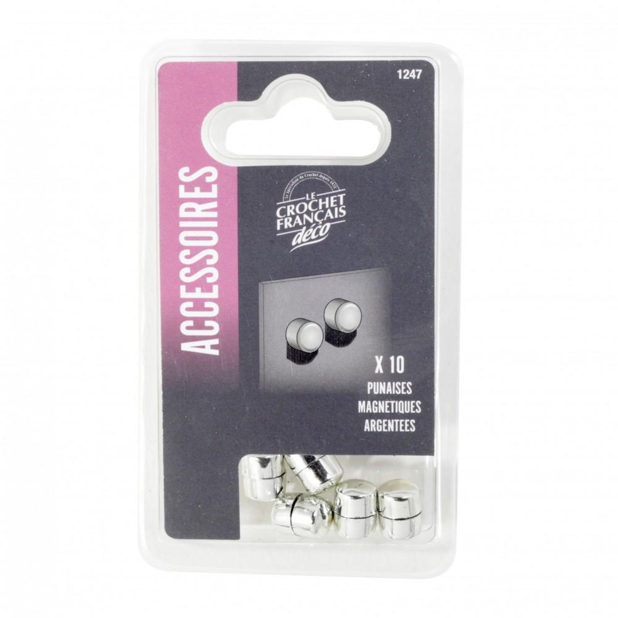 CENTRALE BRICO Lot de 10 punaises argent LE CROCHET FRANCAIS, Diam.10 mm