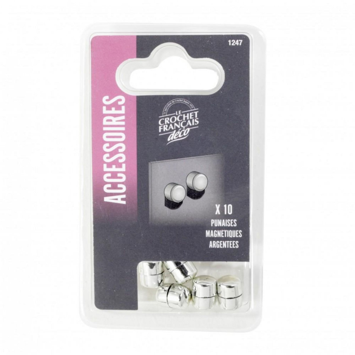 CENTRALE BRICO Lot de 10 punaises argent LE CROCHET FRANCAIS, Diam.10 mm
