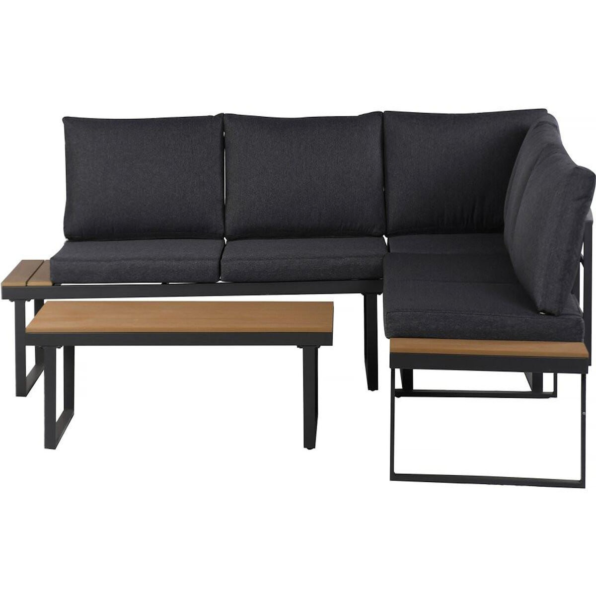 Habitat et Jardin Salon de jardin canapé d'angle décor imitation bois  Fiora  - 5 places - Gris