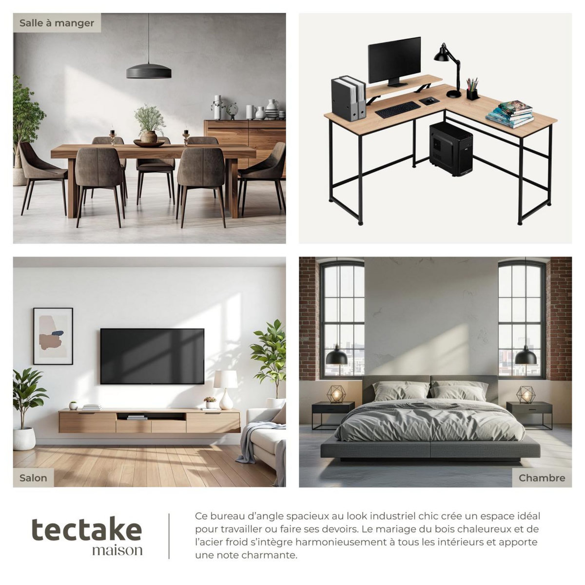 tectake Bureau Style industriel avec Fixation du moniteur coulissant