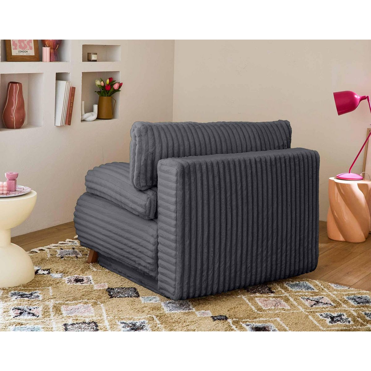 BEST MOBILIER Cristal - fauteuil - convertible avec coffre - en fausse fourrure côtelée