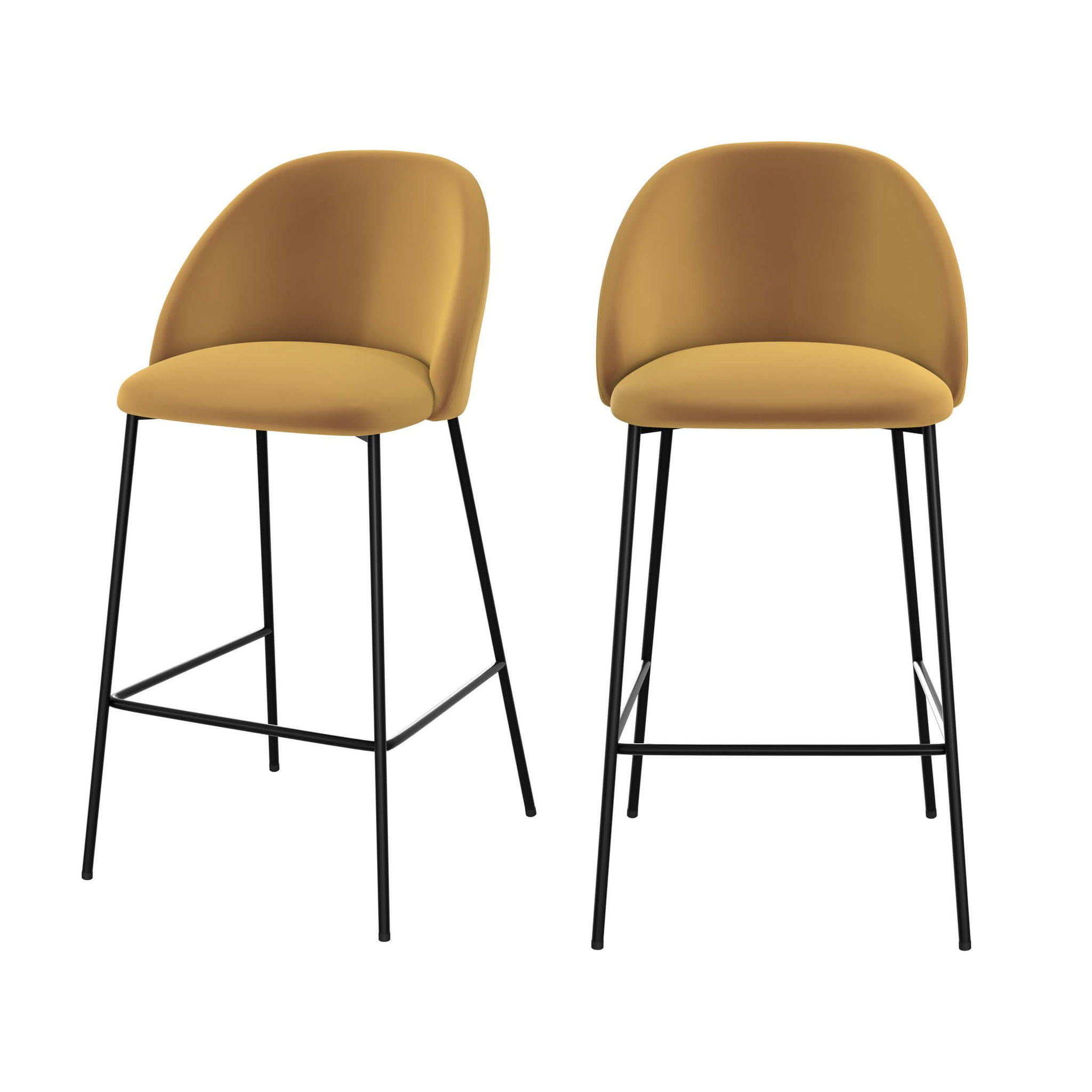 MAISON PAVANE Lot de 2 chaises pour îlot central 66 cm en velours jaune moutarde-Karl
