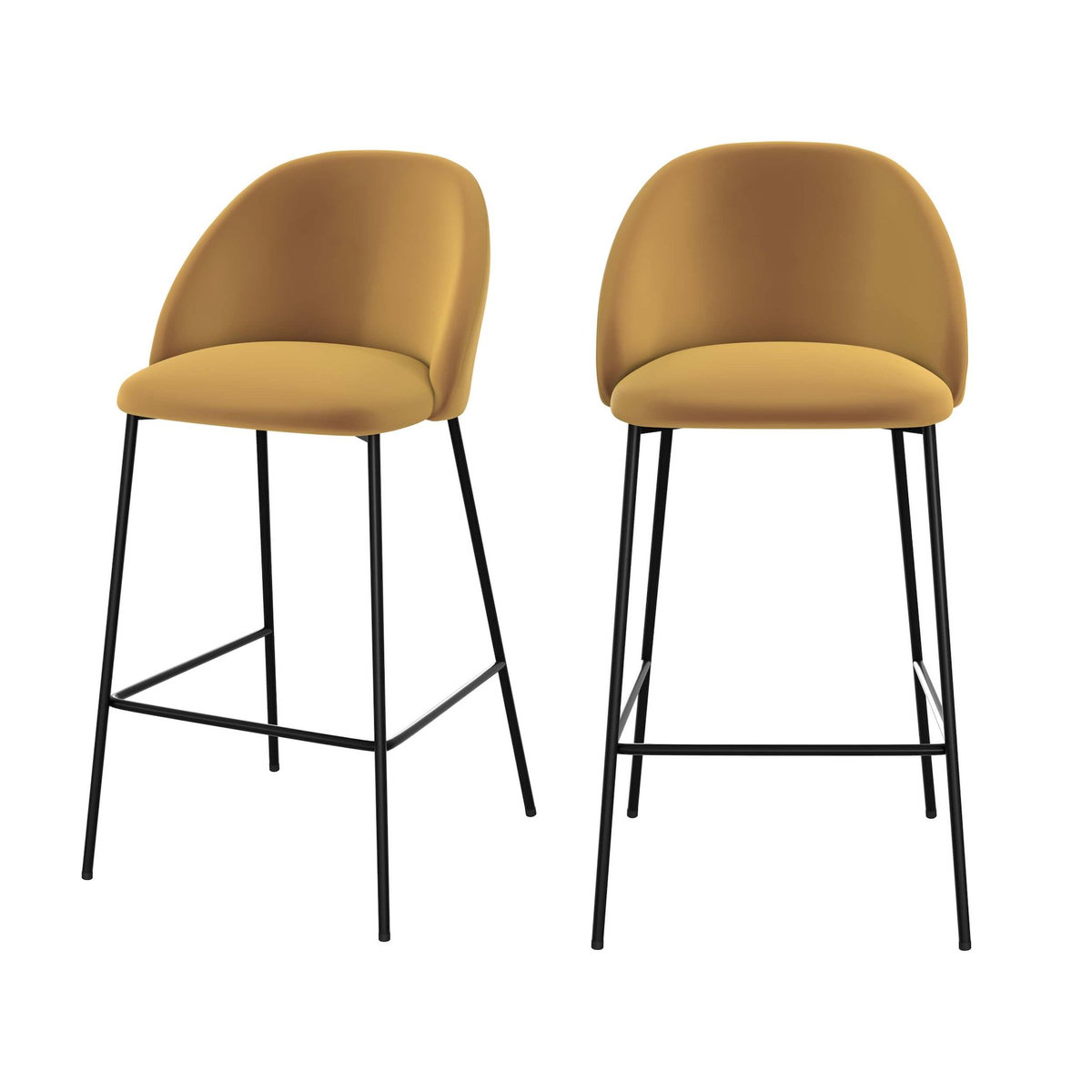 Rendez vous déco Lot de 2 chaises pour îlot central 66 cm en velours jaune moutarde-Karl