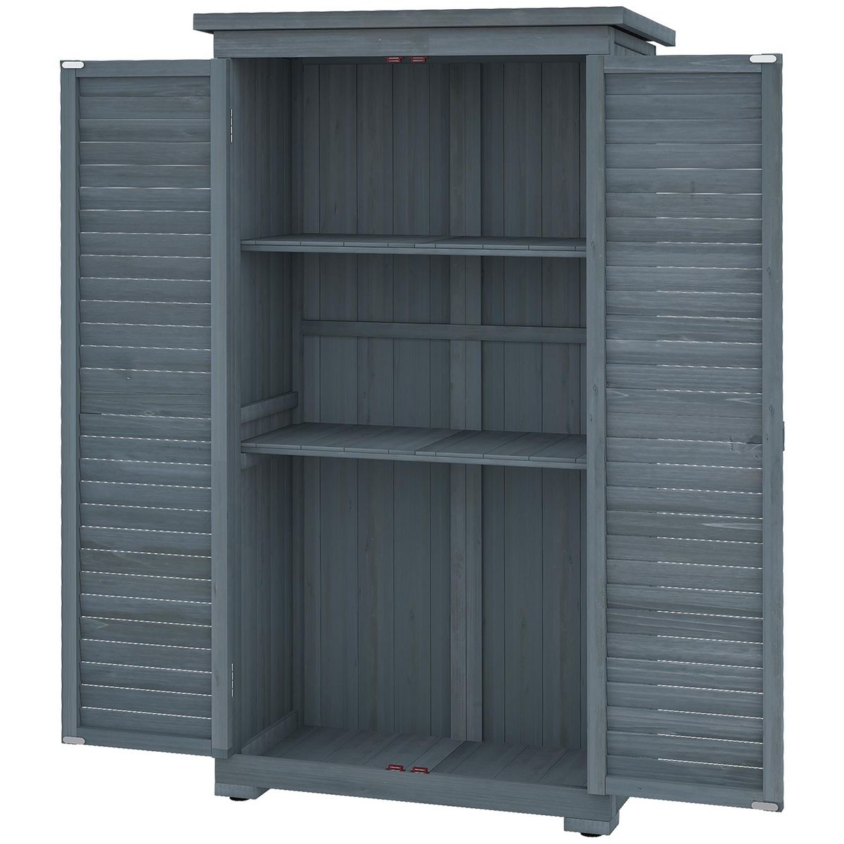 OUTSUNNY Armoire de jardin abri jardin remise pour outils sur pied 2 étagères portes persiennes toit bitumé étanche bois sapin pré-huilé gris