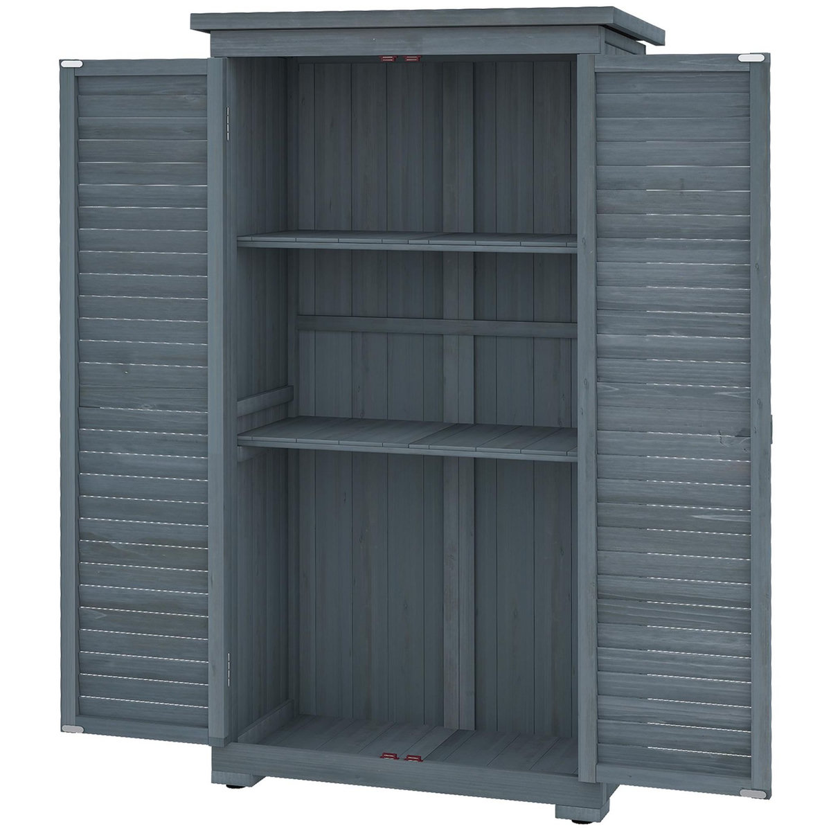 OUTSUNNY Armoire de jardin abri jardin remise pour outils sur pied 2 étagères portes persiennes toit bitumé étanche bois sapin pré-huilé gris
