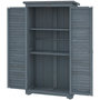Voir la diapositive 4 : OUTSUNNY Armoire de jardin abri jardin remise pour outils sur pied 2 étagères portes persiennes toit bitumé étanche bois sapin pré-huilé gris