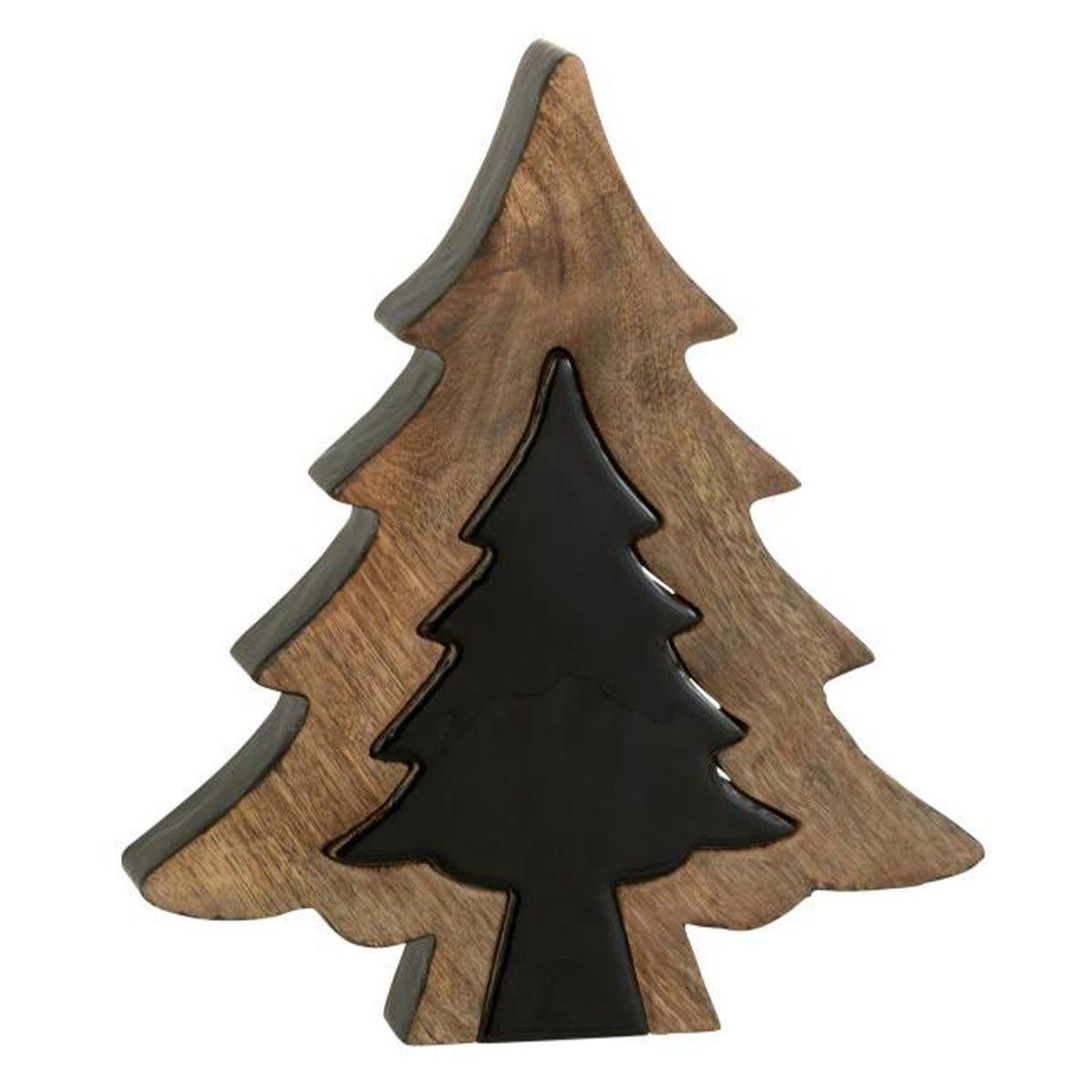 Voir la diapositive 1 : J-LINE Sapin de noël à poser  puzzle  30cm noir & naturel