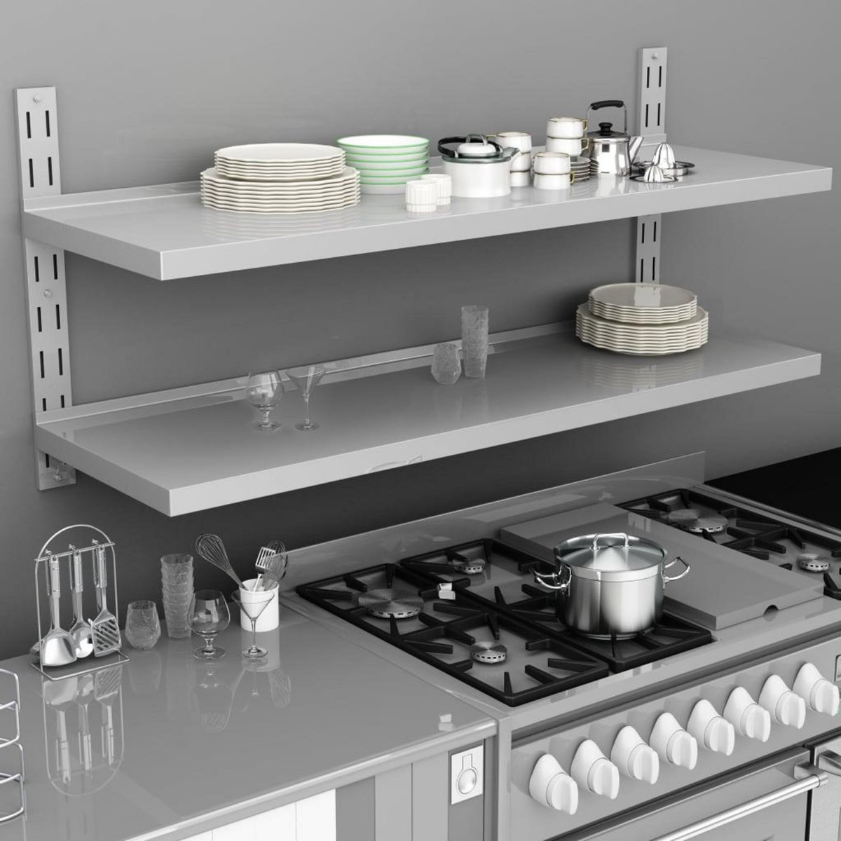 VIDAXL Etagere murale a 2 niveaux Acier inoxydable 150x30 cm