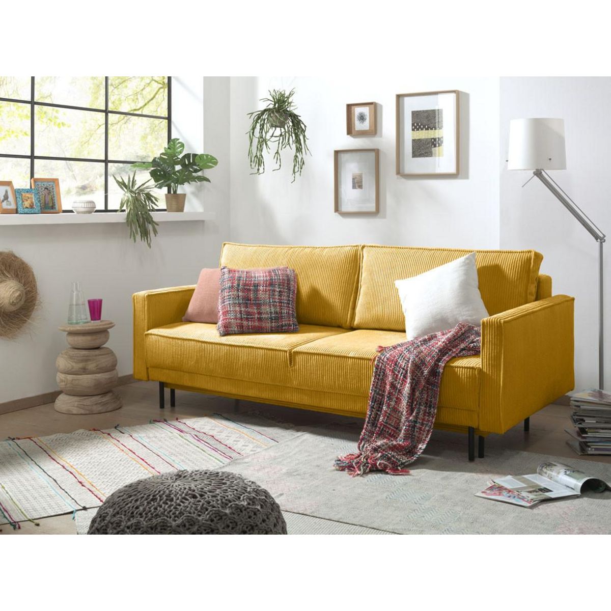 LISA DESIGN Charlie - canapé 3 places convertible avec coffre - en velours côtelé