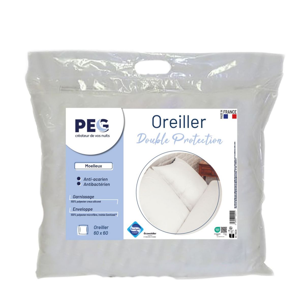 Oreiller moelleux anti acariens antibactériens